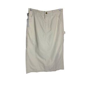 NWT Aritzia TNA Greenwich Cotton Canvas Utility Midi Skirt Ivory Birch-sz 12